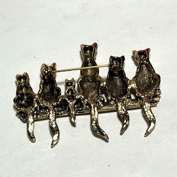 Vintage Green Eyes Cat Family Lapel Pin Brooch - Picture 6 of 6